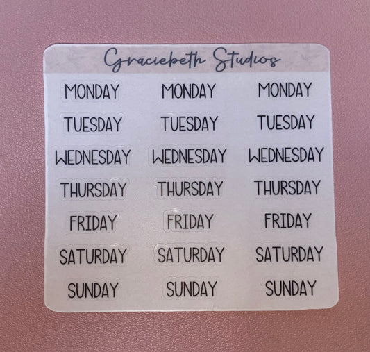 Block Days of the Week Stickers - Small