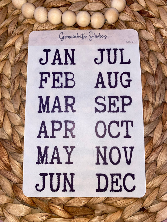 Abbreviated Month Stickers