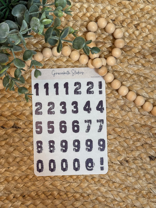 Distressed Numbers Stickers