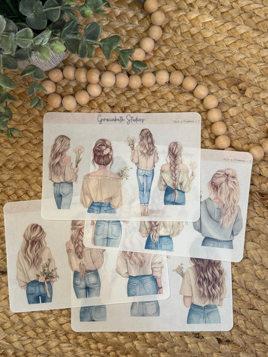 Girl & Flowers Deco Stickers