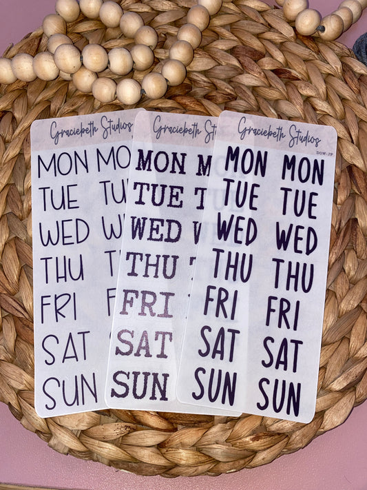 Abbreviated Day of Week Stickers