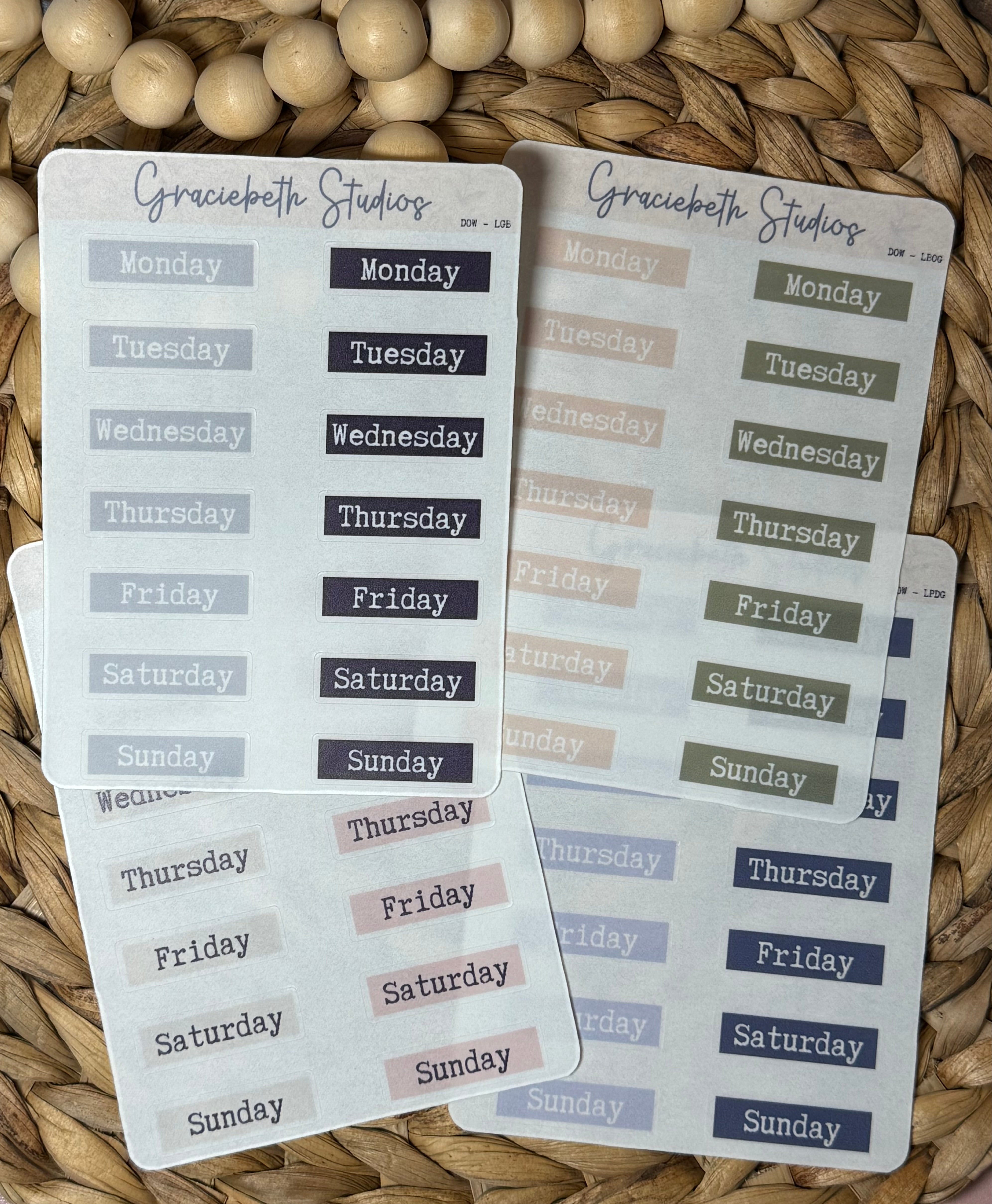Days of Week Label Stickers – Graciebeth Studios