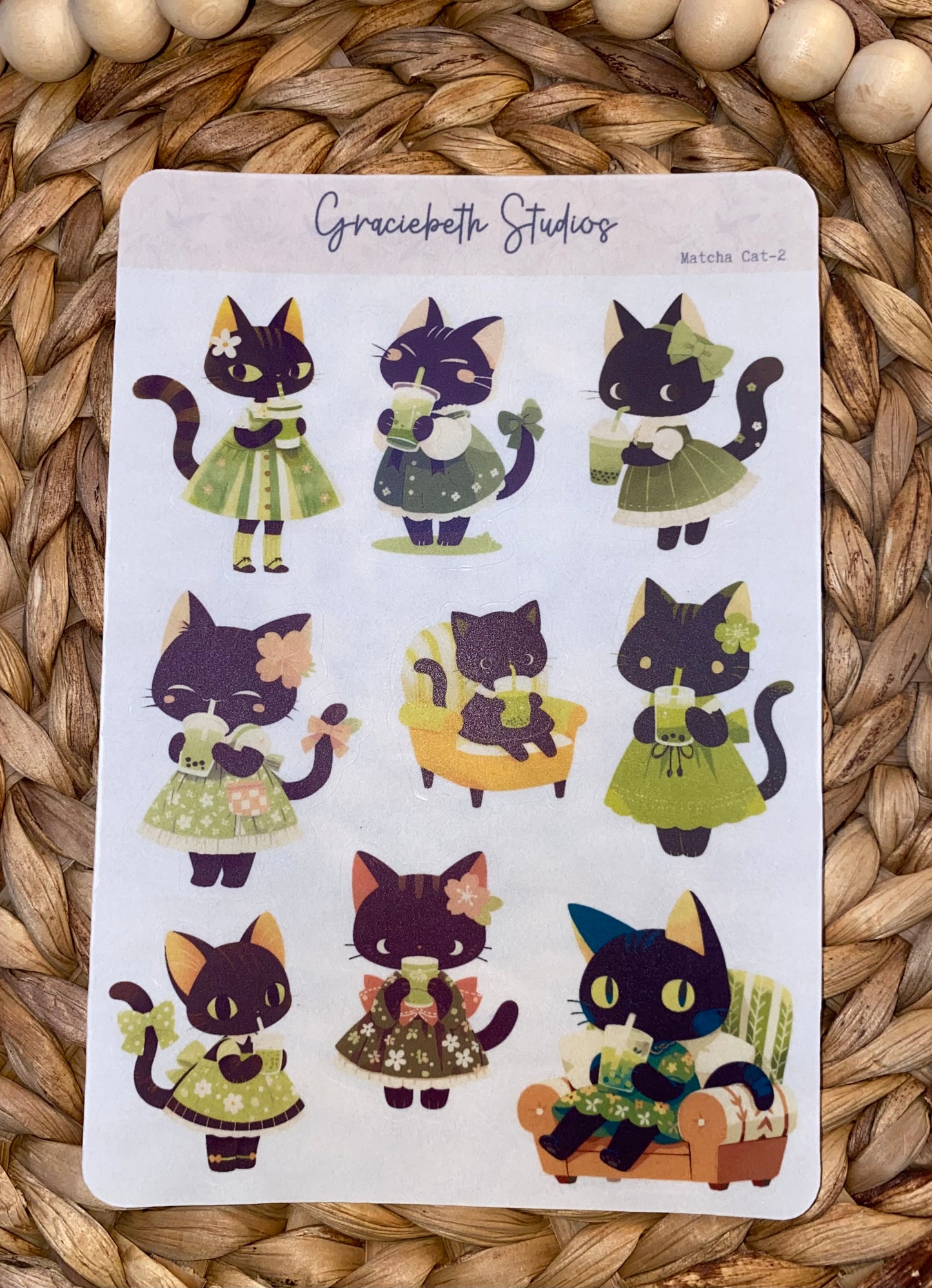 Matcha Cat Deco Stickers