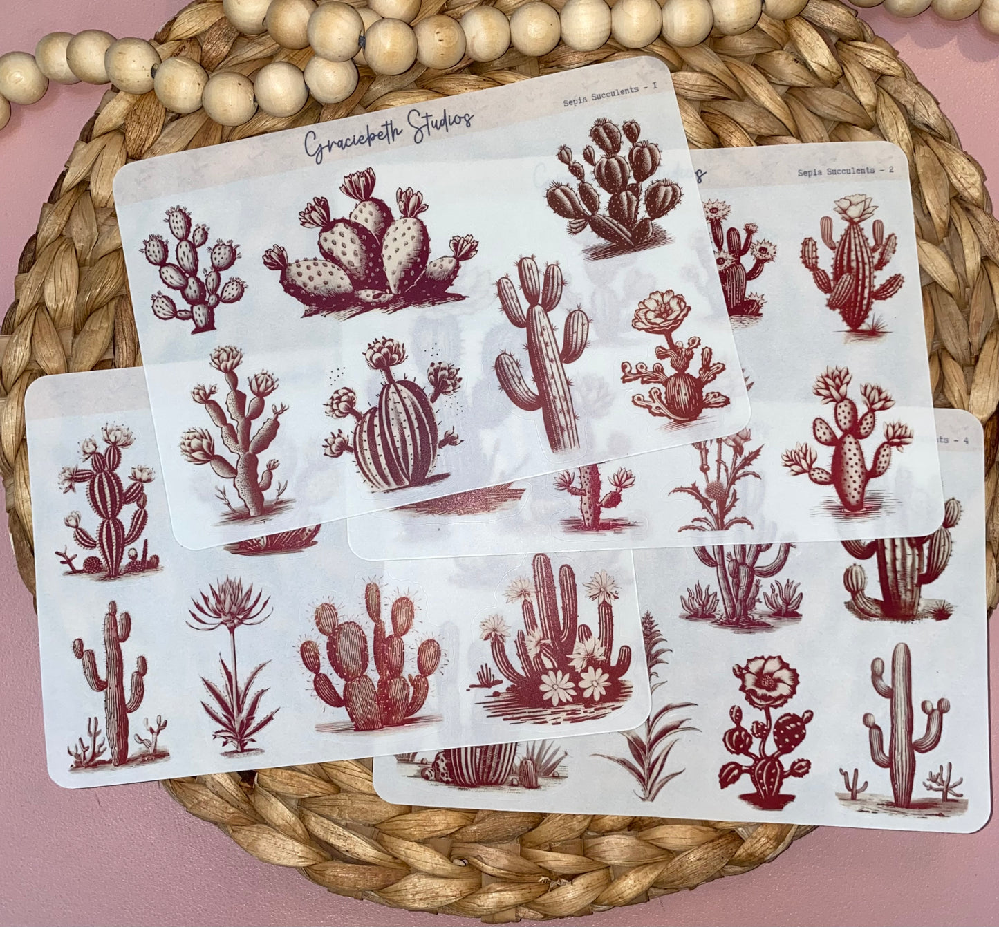 Sepia Succulents Deco Stickers