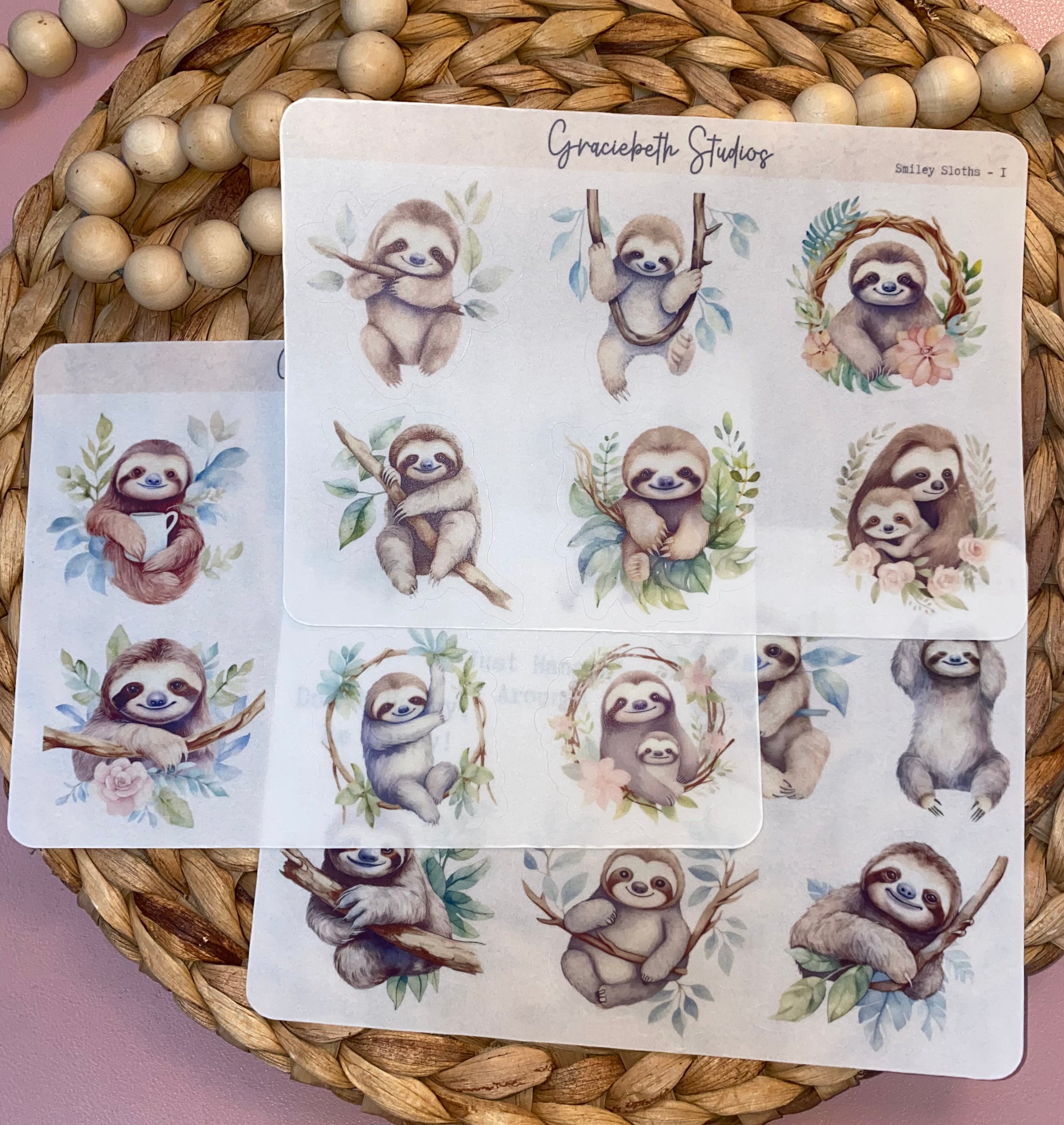 Smiley Sloths Deco Stickers – Graciebeth Studios