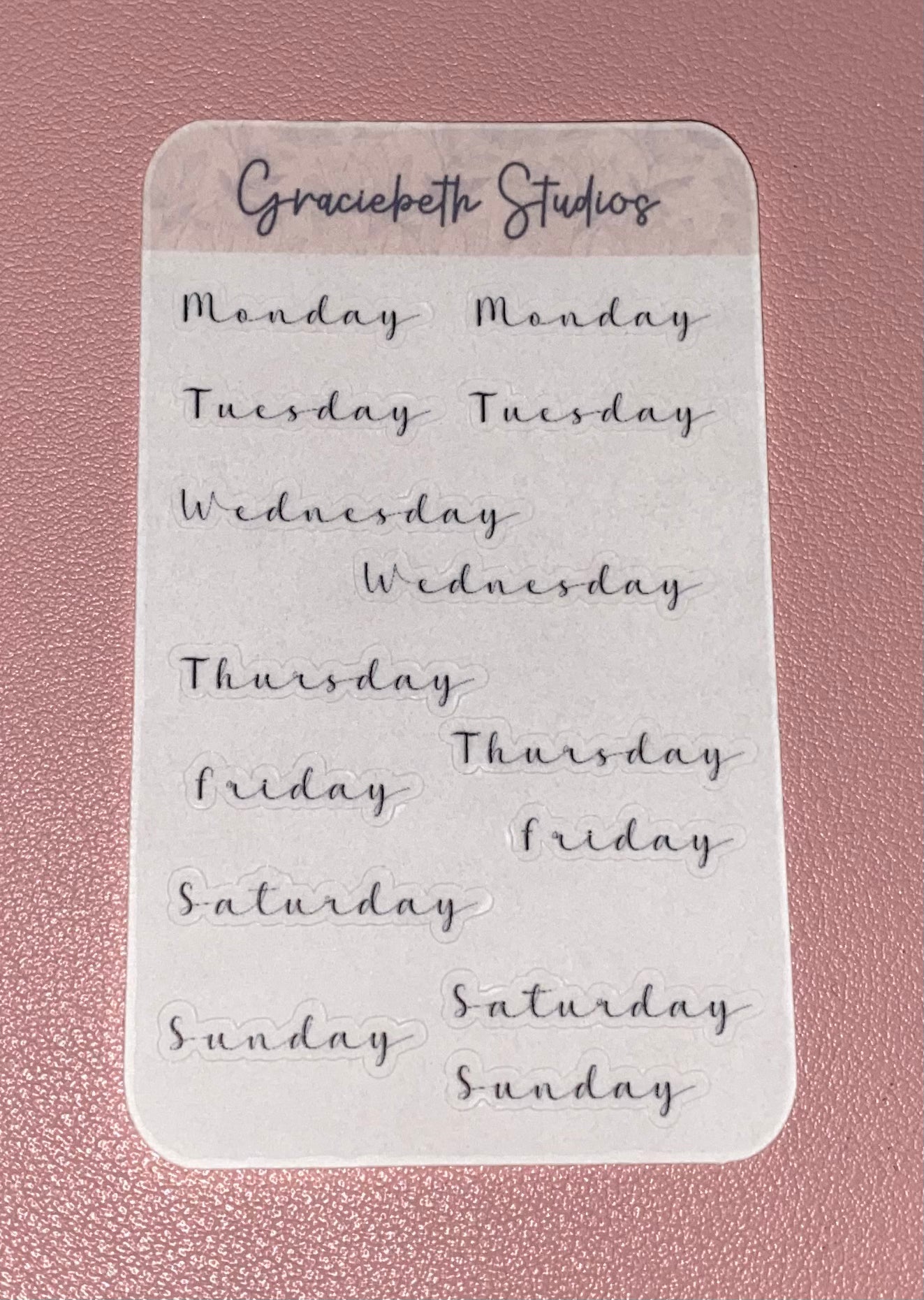 Days of the Week - Script (tiny) – Graciebeth Studios