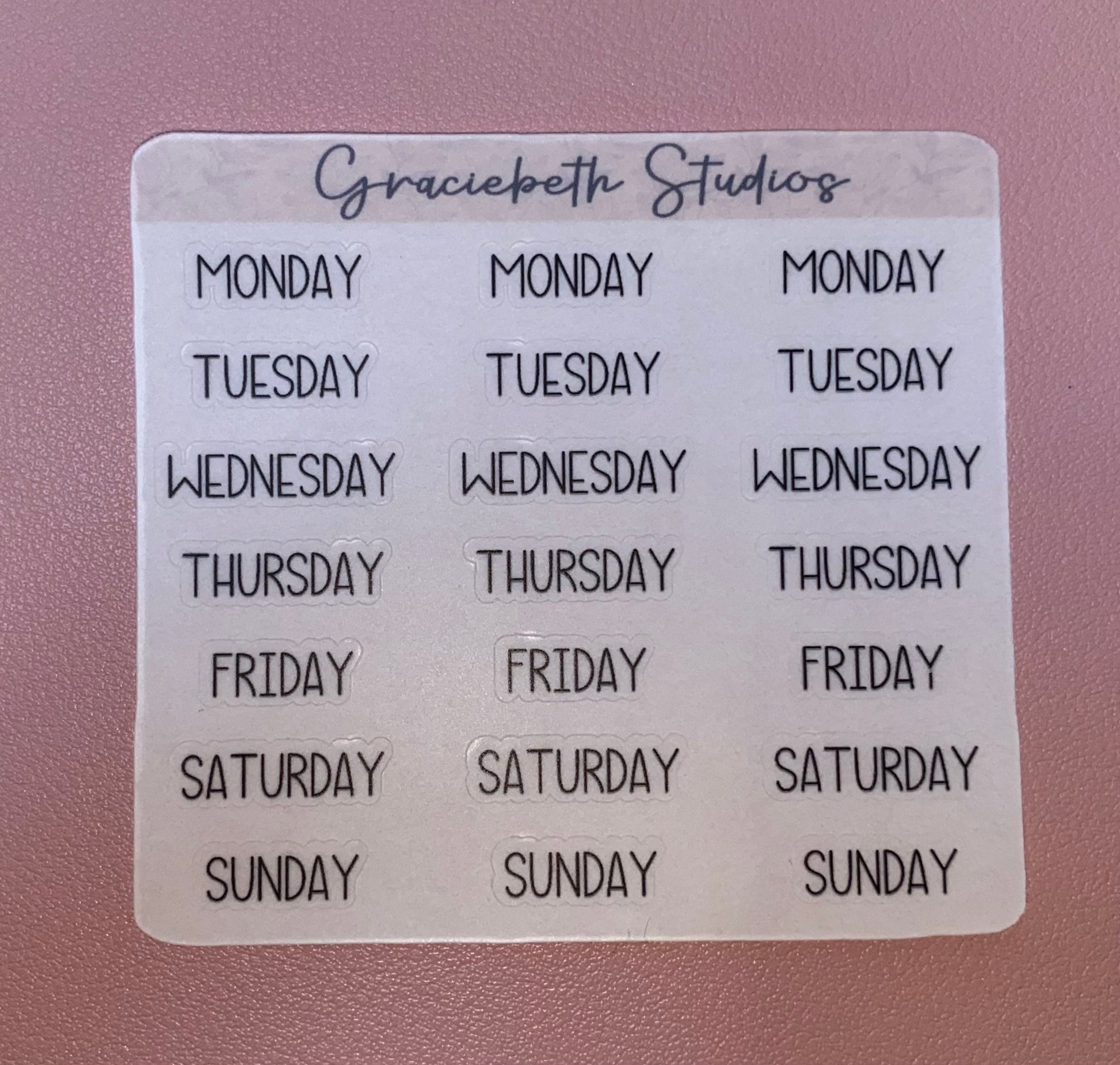 Block Days of the Week Stickers - Small – Graciebeth Studios